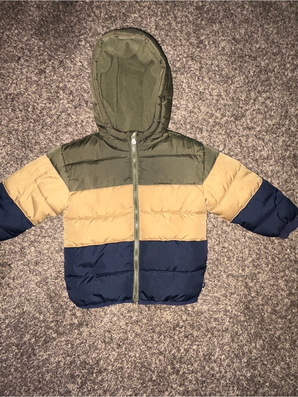 Kids Boys Colorblock Puffer Jacket - Olive, Tan & Navy